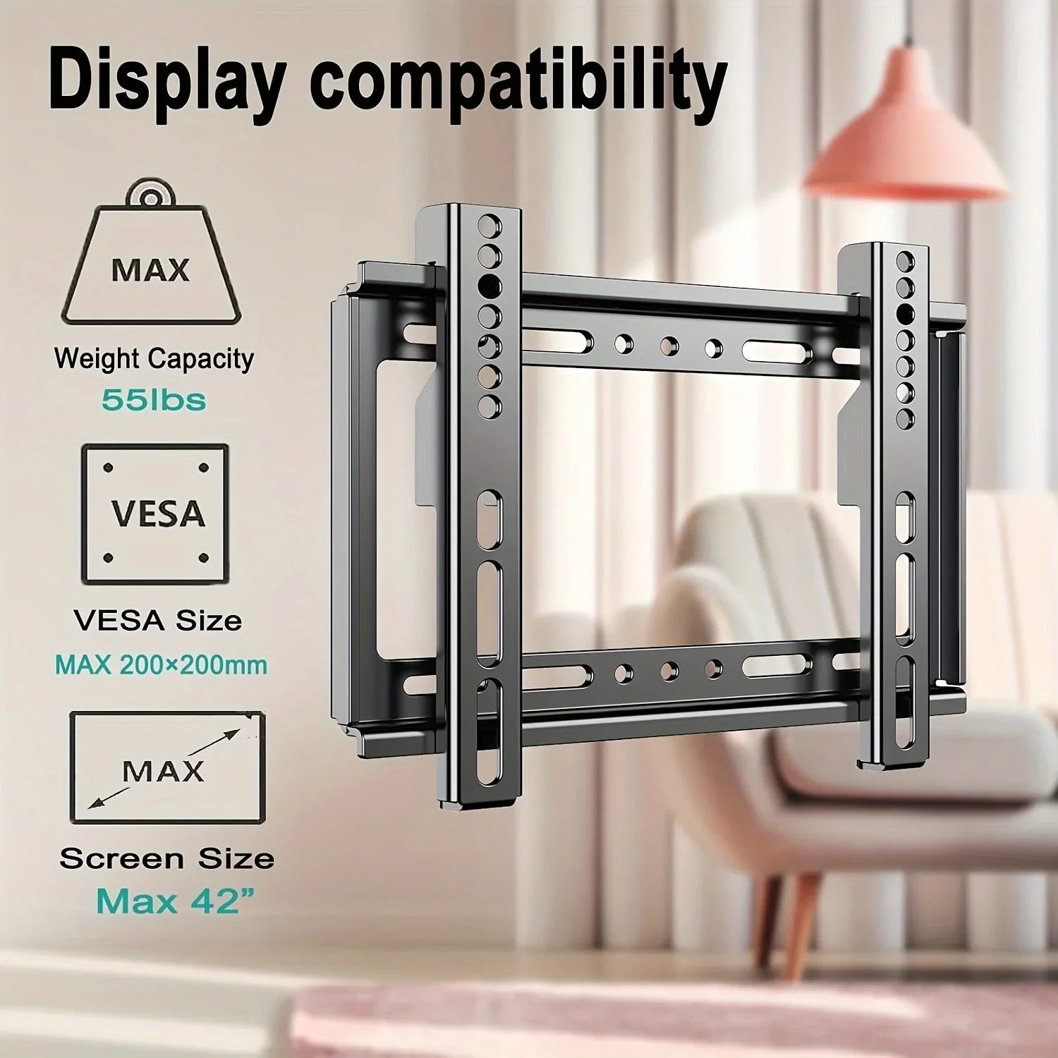 TV Wall Mount Fixed for Most 14"-32" Flat/Curved TVs with Max VESA 200X200mm up to 55Lbs Space Saving Universal TV Bracket