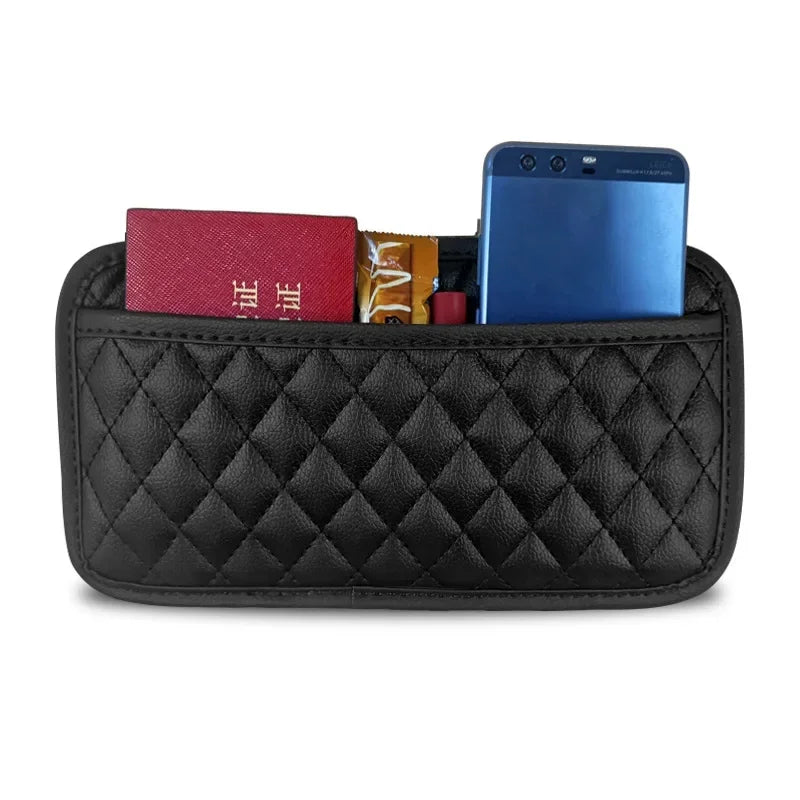 1Pc Car Adhesive Organizers Pocket Bags PU Leather Car Storage Box Collecting Bag For Cards Phone Key Car Interior Universal