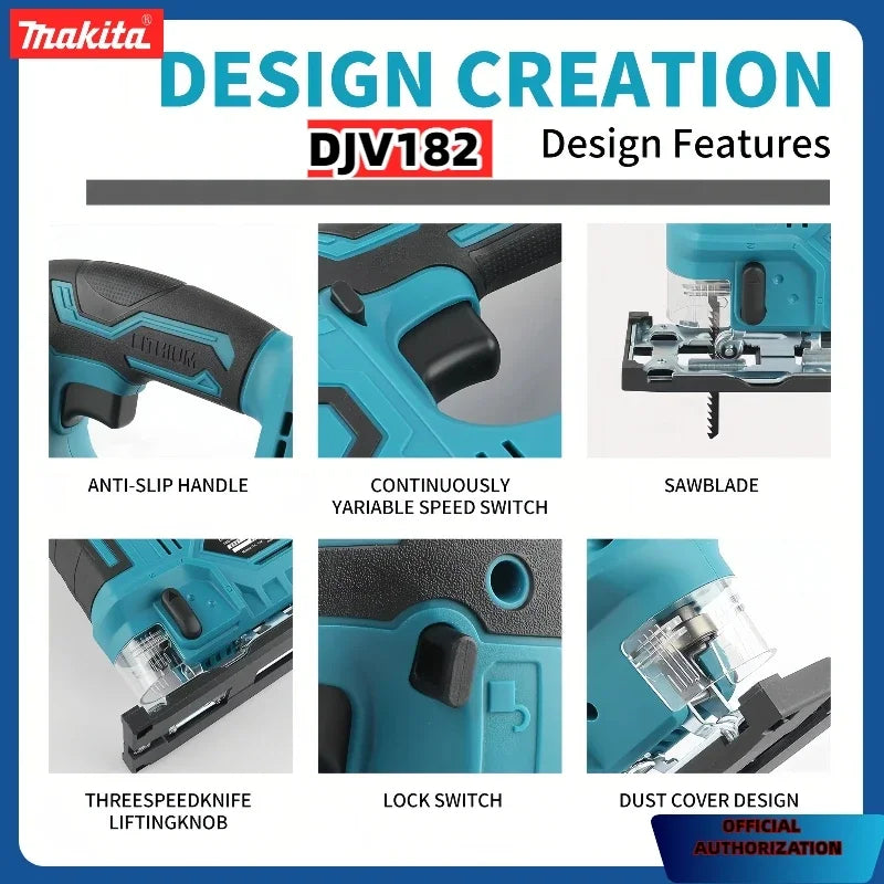 Makita DJV182Z Cordless 18V Lithium Battery Rechargeable Electric Jig Saw Curve Saw Woodworking Cutting Multifunction Saw