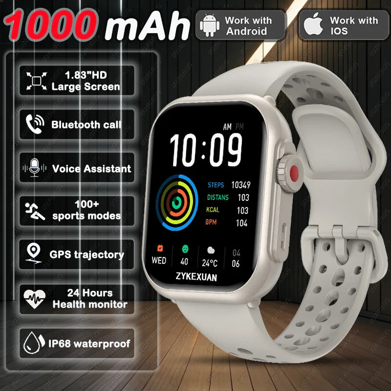 2026 New 1000 mAh Smart Watch Men Women 1.85“HD AMOLED GPS track Full Touch Screen IP68 Waterproof Bluetooth Call SmartWatch Man
