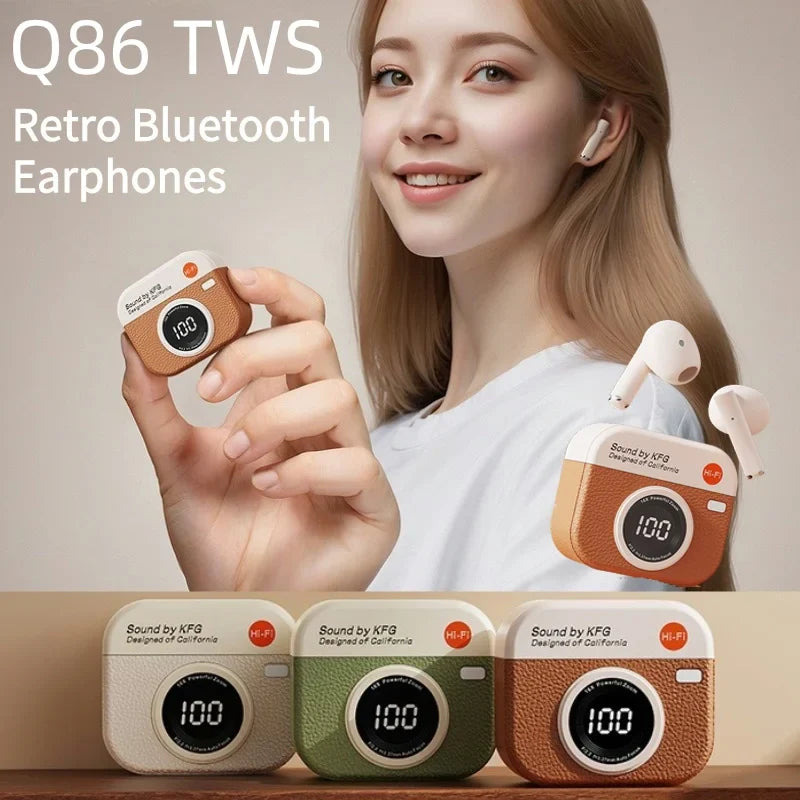 Q86 TWS Wireless Earphone Bluetooth Headphones Sport Stereo Fone Bluetooth Earbuds for Xiaomi Huawei iPhone Retro Camera Style