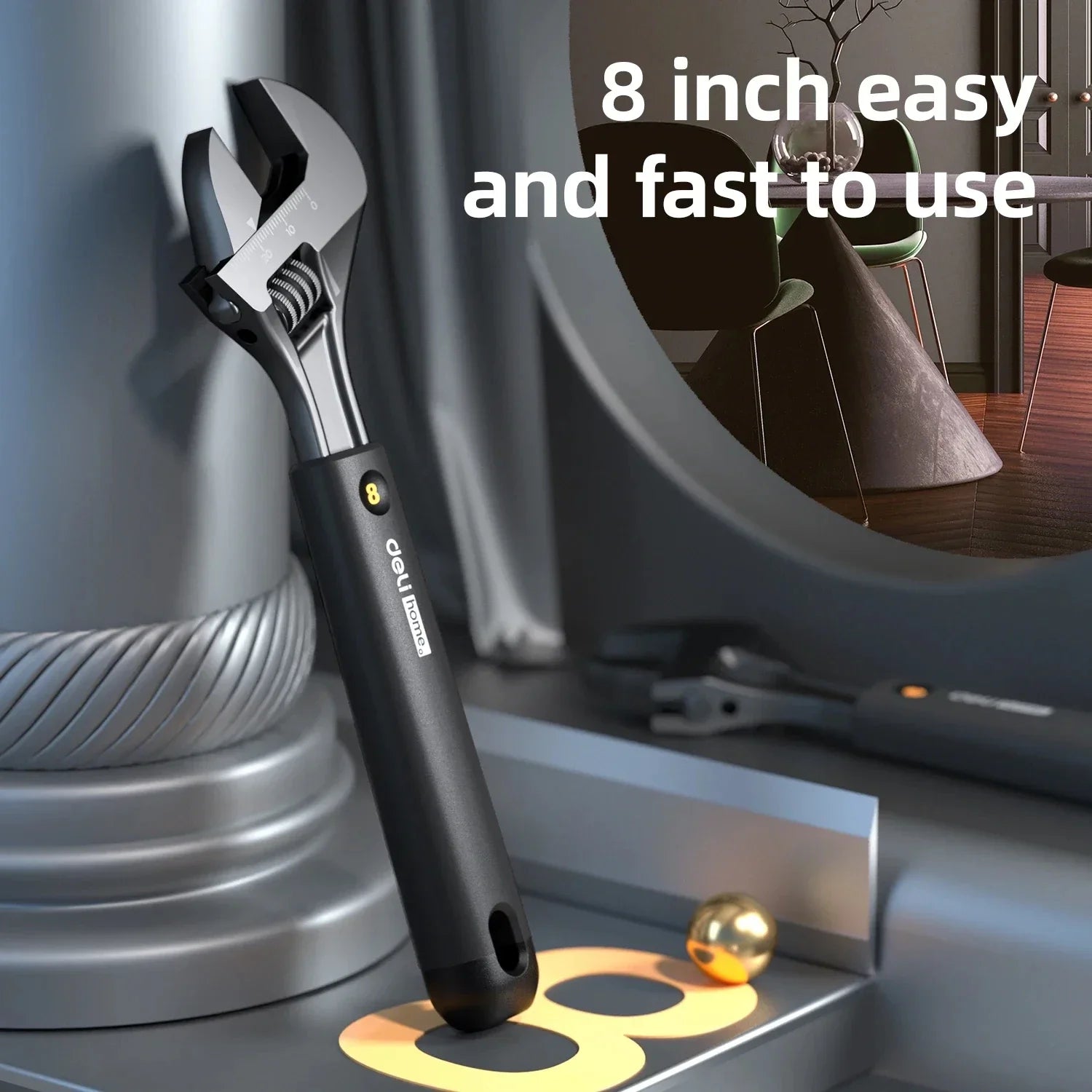 Deli Adjustable Spanner Multicolor 1 PCS 8'' Househol Multifunctional Rubberized Non-slip Handle Electrician Repair Hand Wrench