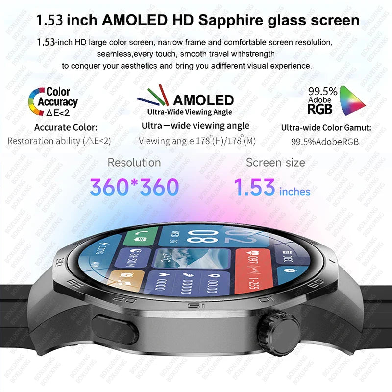 2025 New BOXUXING Watch 5 MAX Smart Watch AMOLED Screen NFC GPS Tracker Bluetooth Call Health Waterproof Smartwatch Men Women