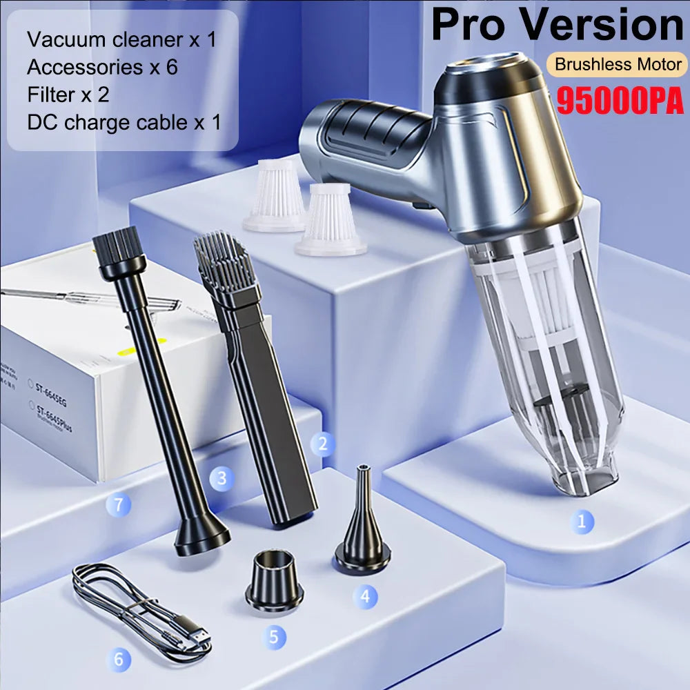 95000PA Car Vacuum Cleaner Strong Suction Vacuum Cleaner 2in1 for Car Home Wireless Portable Handheld Vacuum Cleaner Blower