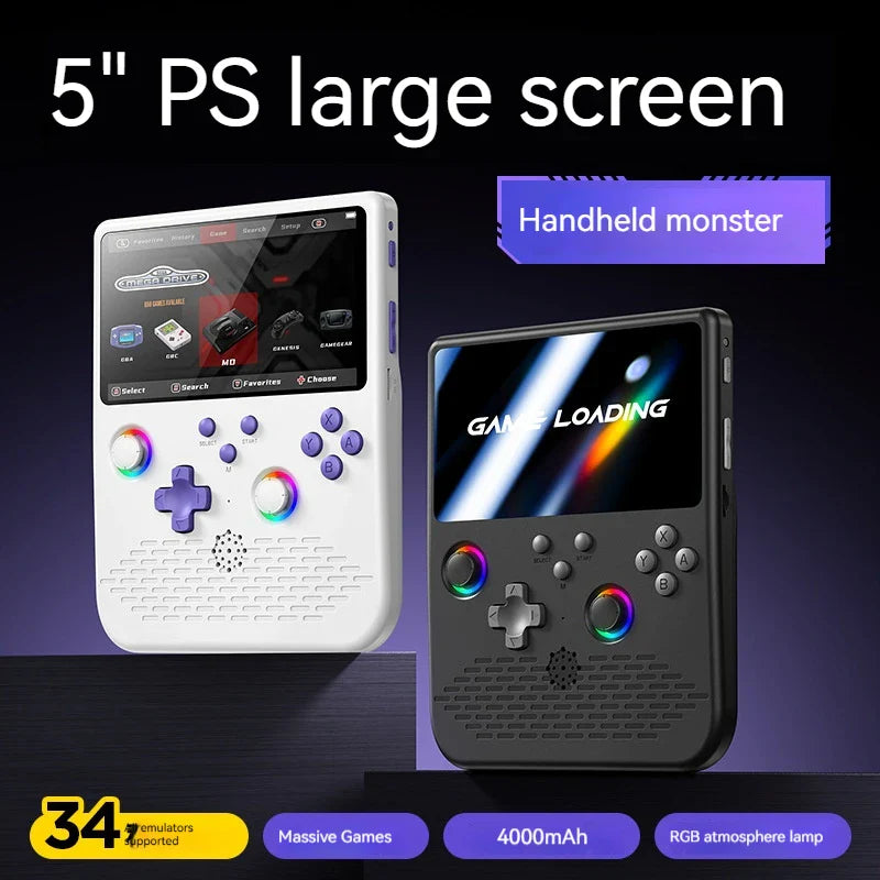 H5 Retro Handheld Game Console Linux System 5.0-inch IPS HD 4K With 64G 20000 Games Portable Pocket Game Console