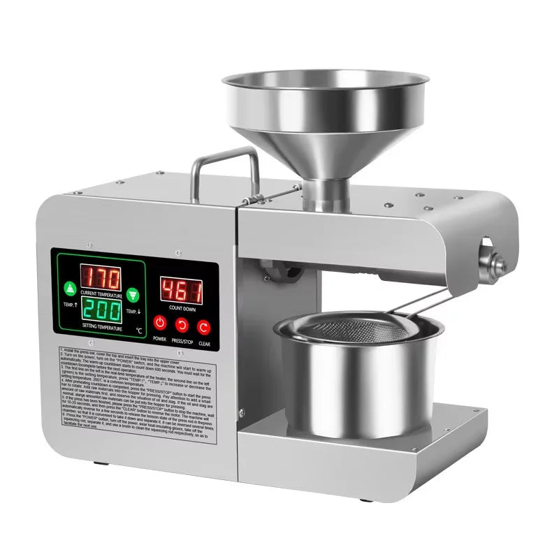 Intelligent Oil Press Automatic Household Stainless Steel Hot Cold Oil Extraction Machine Temperature Control Sesame Oil Peanut