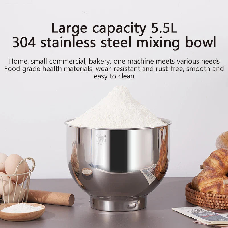 SUNATUR SM-602E DC Stand Mixer-5.5L Automatic Dough Mixer | 800W Quiet Motor | Home & Commercial Use