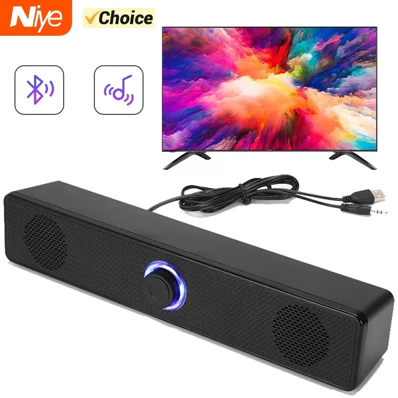 Bluetooth Soundbar with Subwoofer 4D Surround Speaker for TV Computer Wired Stereo and Powerful Bass Home Theater