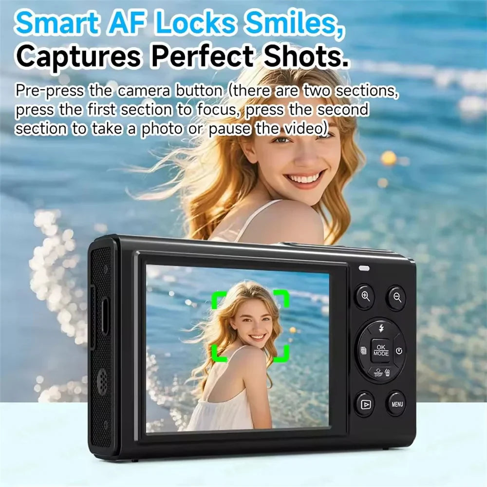 5K Dual Screen Digital Camera 80MP Retro CCD Photographic Cameras 8000W Pixel Auto Focus with 18x Zoom for Kid Adult Photography