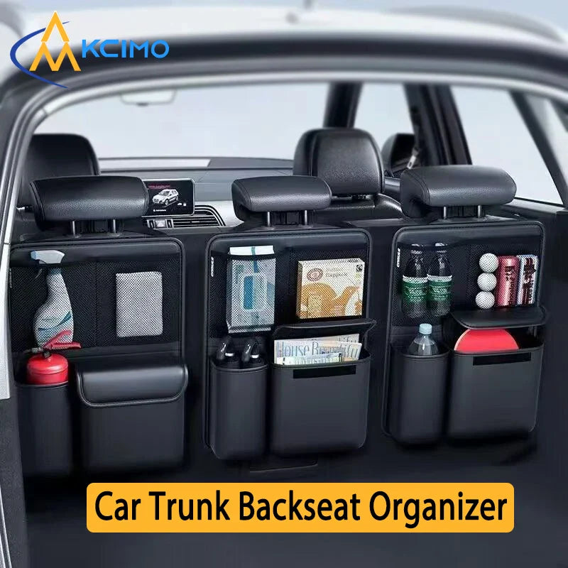 Kcimo PU Leather Car Trunk Storage Bag Foldable Tools Organizer Multifunctional Storage Suv Back Seat Hanging Organizer
