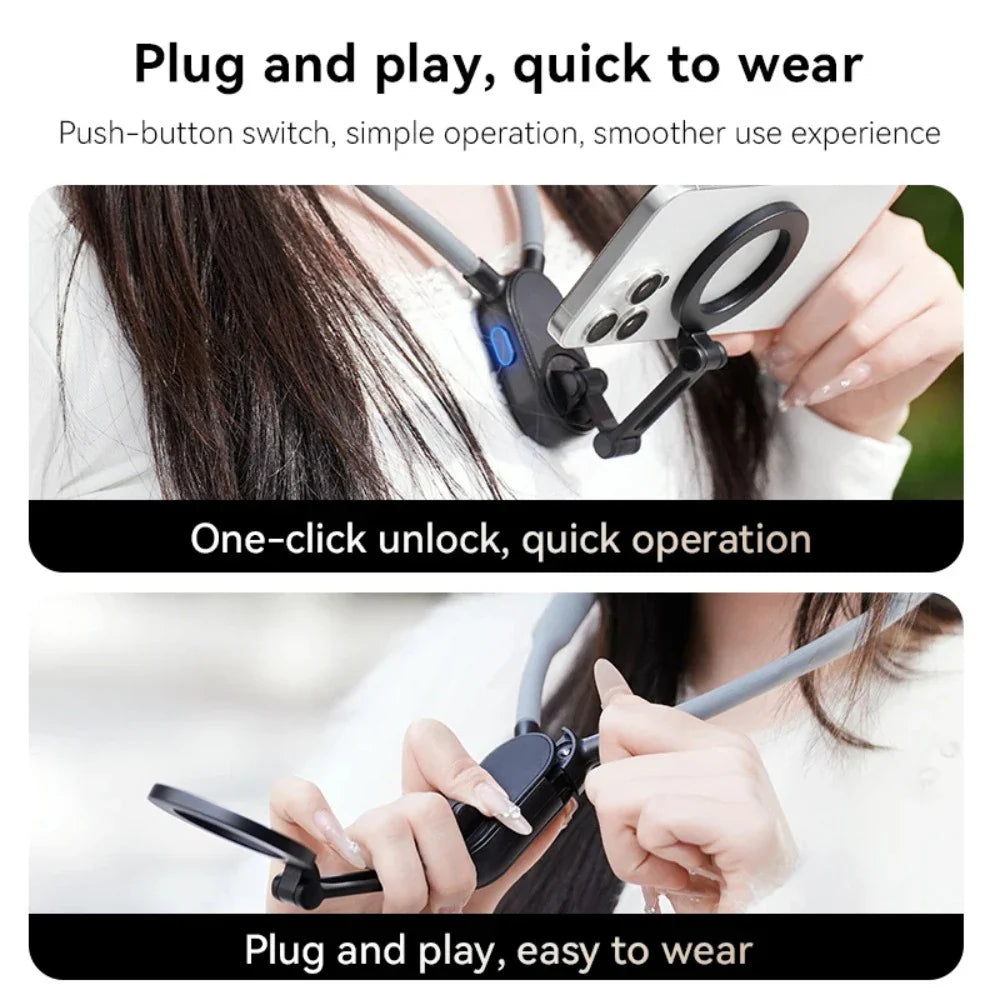 Portable Magnetic Neck Halter Mobile Phone Holder For IPhone 16 15 14 13 For Huawei For Samsung FOR Xiaomi Selfie Stand Bracket