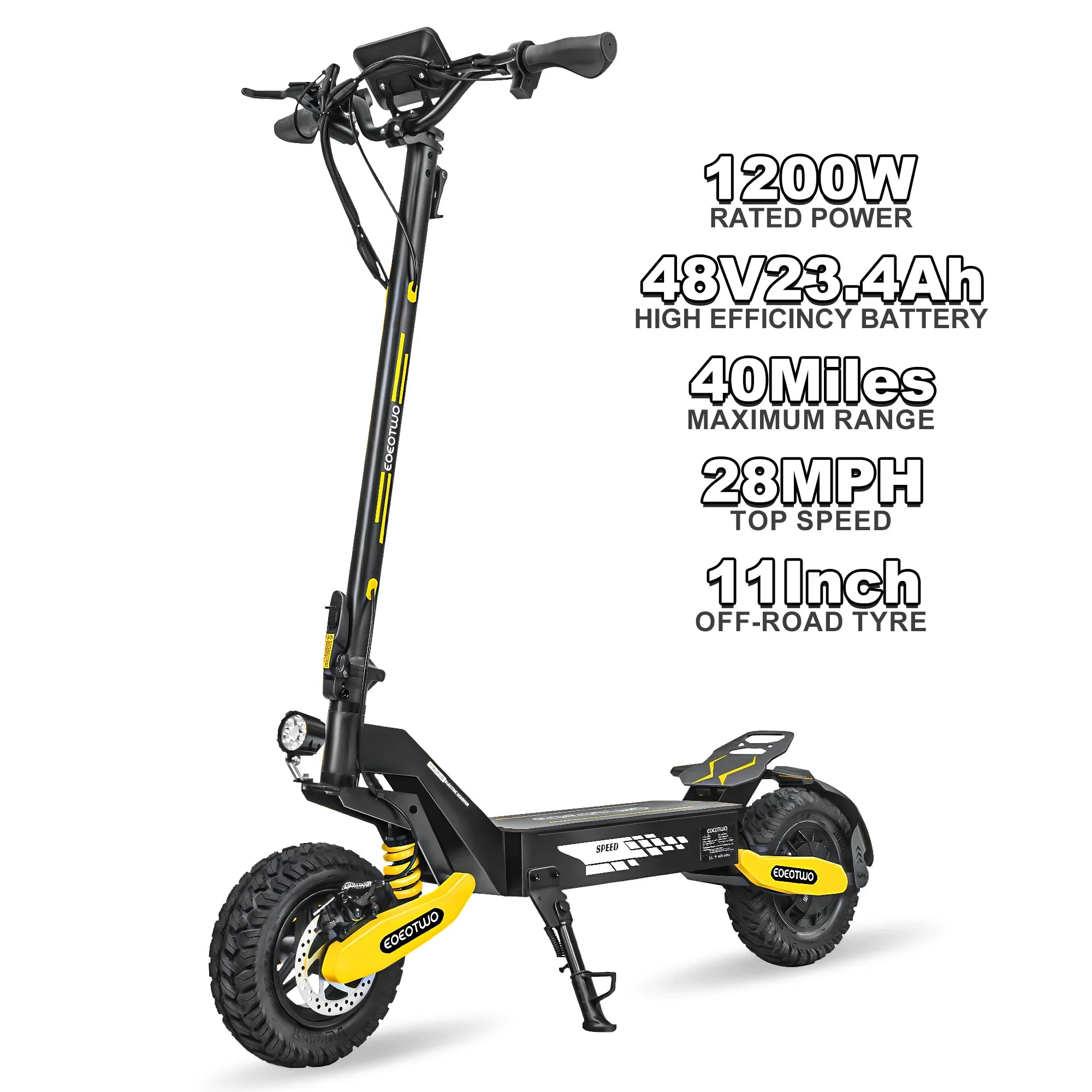 1200W Off Road Electric Scooter for Adults 48V Long Range E-Scooter 30MPH Fast Speed 11" Tubeless Tire Foldable Kick Scooter