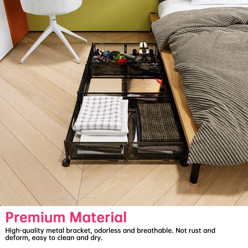Foldable Under Bed Storage Container with Wheels Multifunctional Home Dorm Toys Clothes Books Shoes Storage Bins Visible