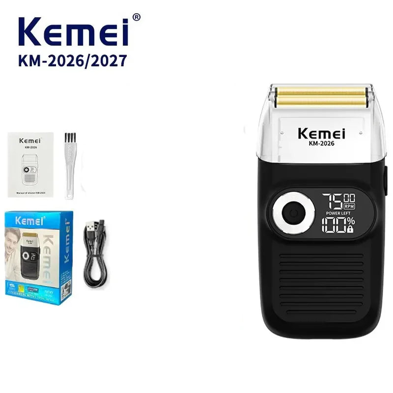 Kemei 2026 2027 Electric Reciprocating Razors Rechargeable Barber Bald Head Foil Shaver Cordless Beard Trimmer Shaving Machine