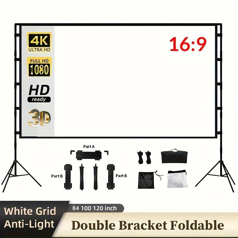 Double triangular bracket projection screen, more stable and not afraid of wind, easy to install, with storage bag