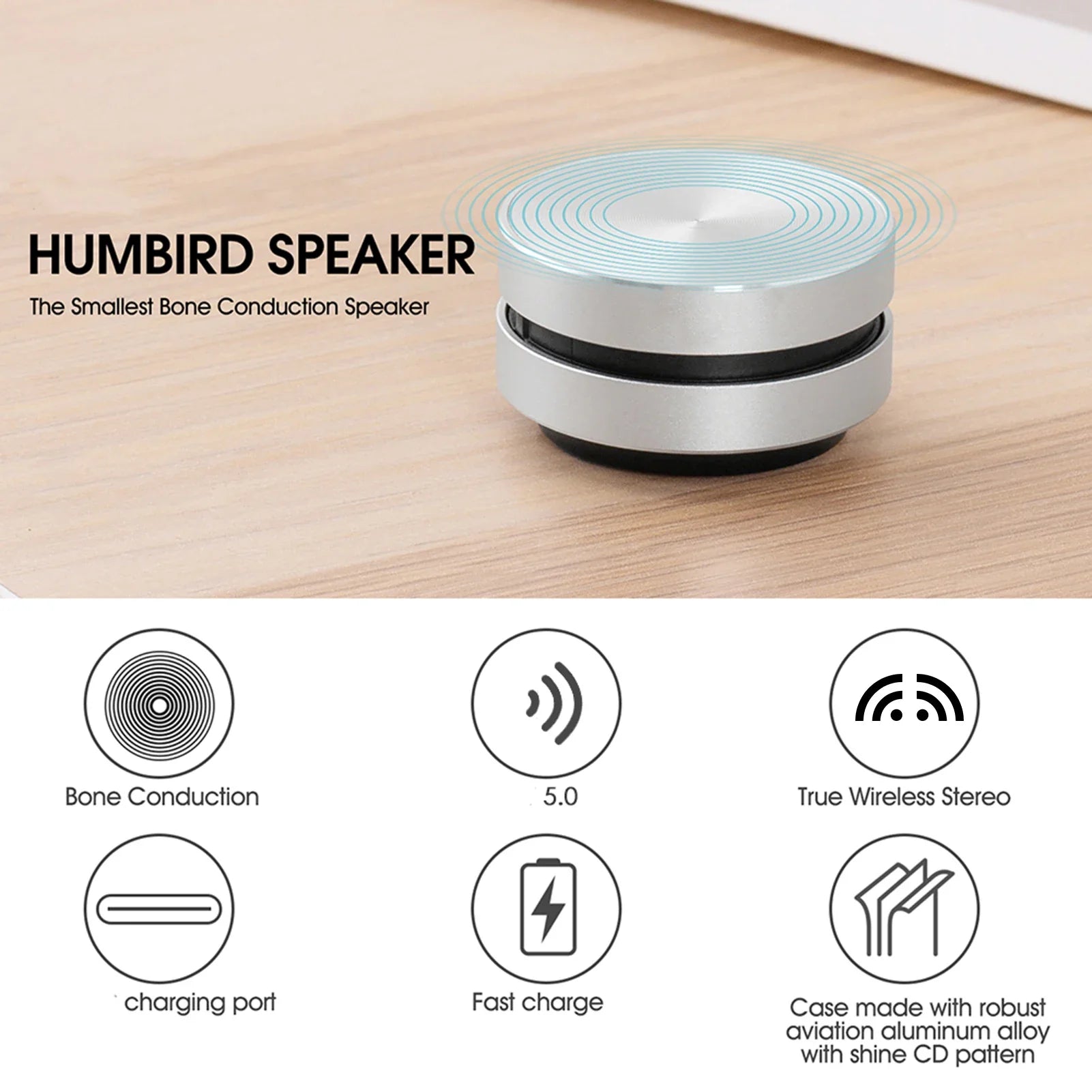 BT Speaker Bone Conduction Portable 6 Hours Playing Time Stereo Speaker Bone Conduction Sound Box Built-in Mic  Stereo Sound