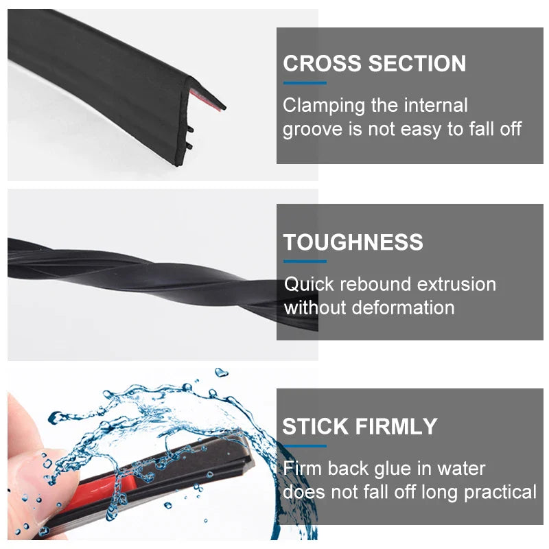 1PC Car Window Seal Strip Rubber Car Side Window Gap Filler Noise Insulation Waterproof Windproof 7-Shape Sealing Strips