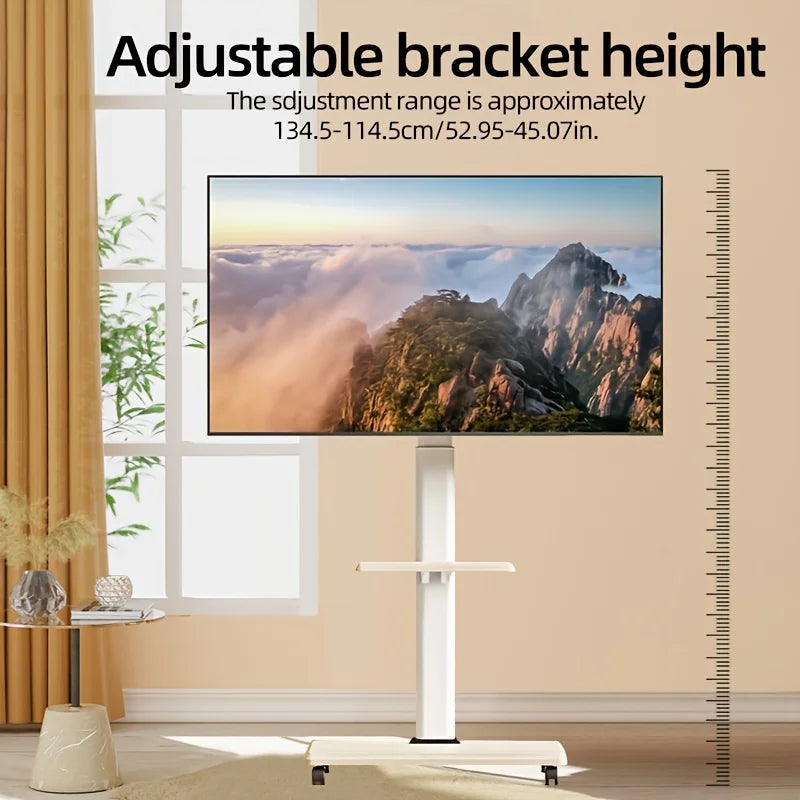 Floor Rolling TV Stand with Wheels, Mobile TV Cart for 26-75 Inch TVs up to 99 lbs, TV Stand with Swivel and Height Adjustment