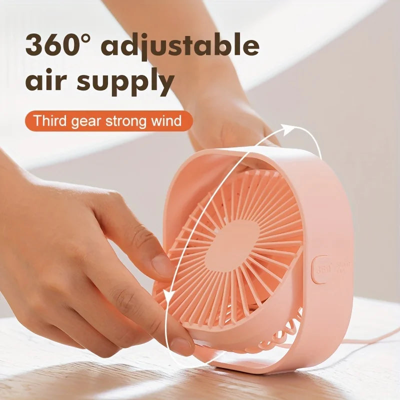 New Ultra-quiet Desk Fan, Suitable for Bedroom, Office, Library, Three Wind Speeds, 360° Rotation, Low Noise, Portable Mini Fan