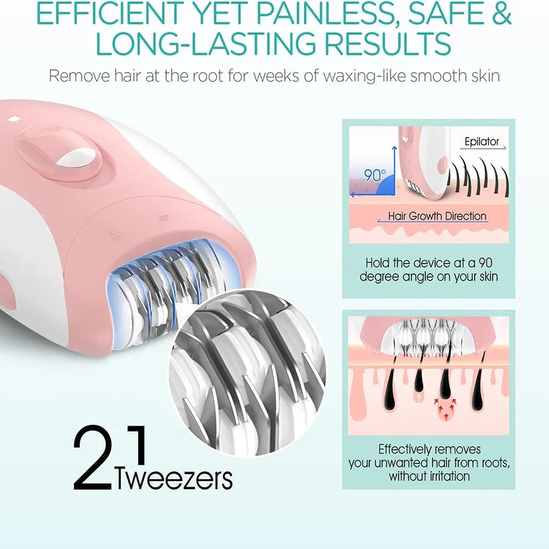 Kemei Women Epilator Electric Hair Removal Facial Body Lady Bikini Legs Arms Armpit Hair Remover Underarms Rechargeable