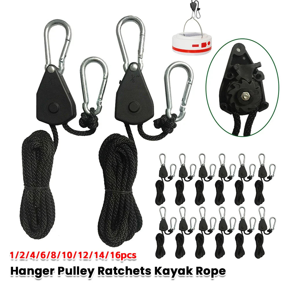 1/2/4/6/8/10/12/14/16pcs Hanger Pulley Ratchets Kayak Rope 1.6M Rope Pulley Ratchet Locking Hanger Sky Curtain Tent for Camping