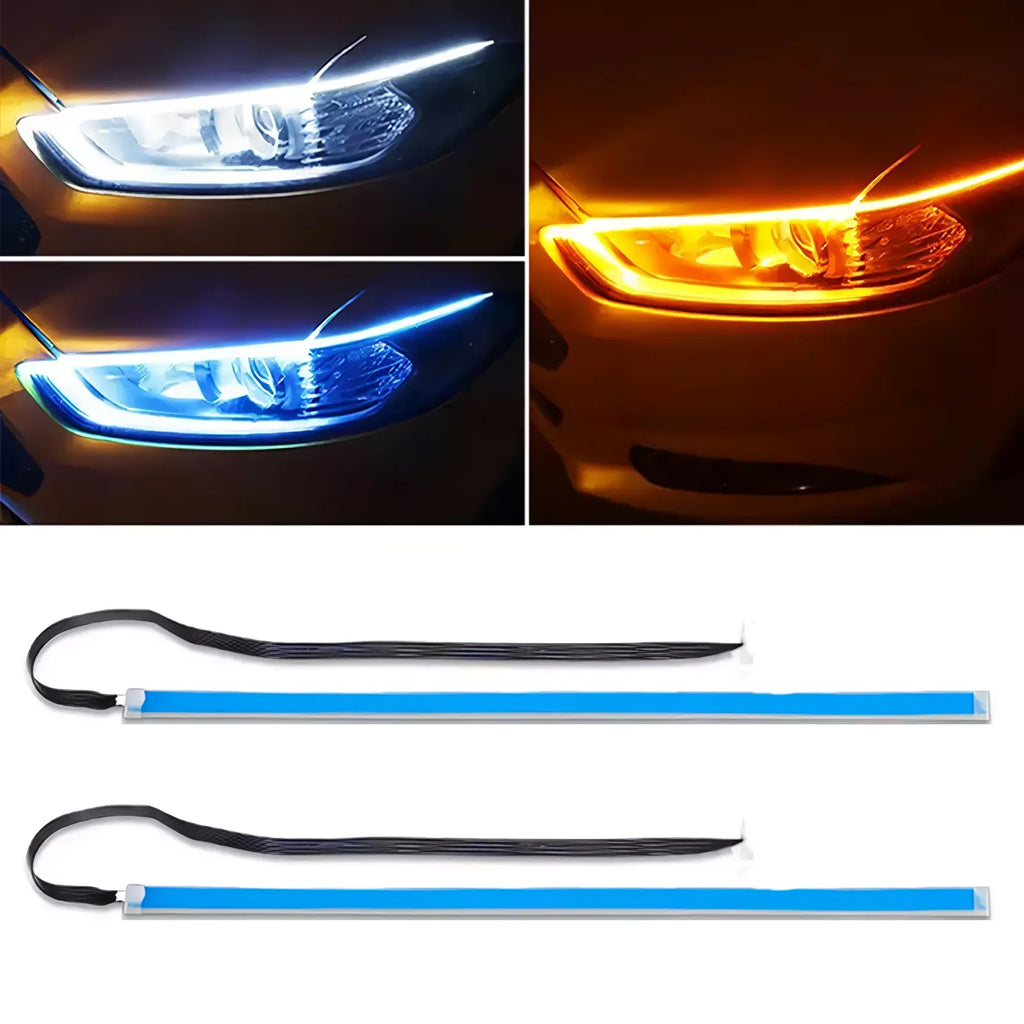 1Pc 12V LED DRL Car Running Light Flexible Waterproof Strip Auto Headlights White Turn Signal Brake Flow Lights Auto Parts