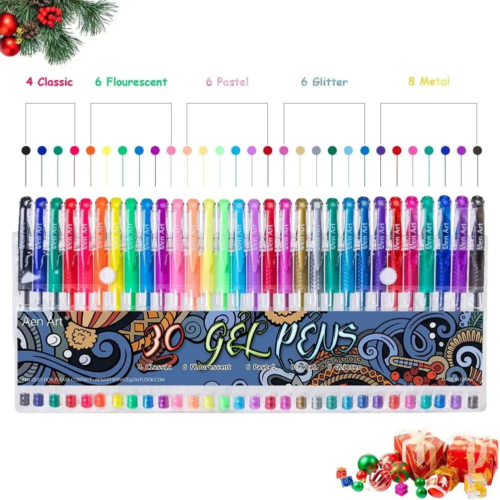 30-Color Fine Point Gel Marker Pens for Adult Coloring Books, Drawing & Journaling with Extra Ink