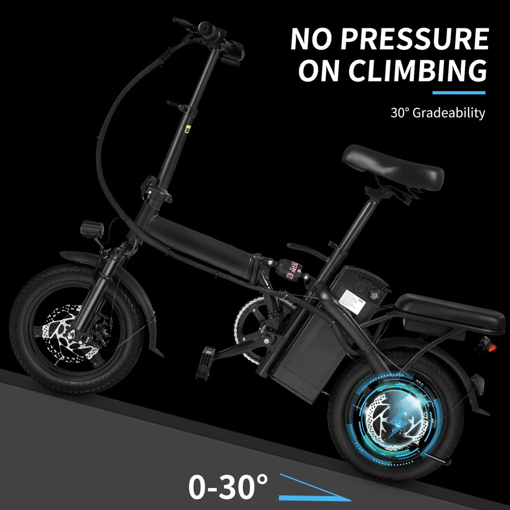 1Year Warranty 500W Adult Electric Bike 20MPH 48V10.4Ah with Dual Disc Brake 14 Inches Folding Electric Bike 22 Mile Range