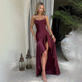 elegant satin long skirt personality suspender ruffle high slit dress club clothing