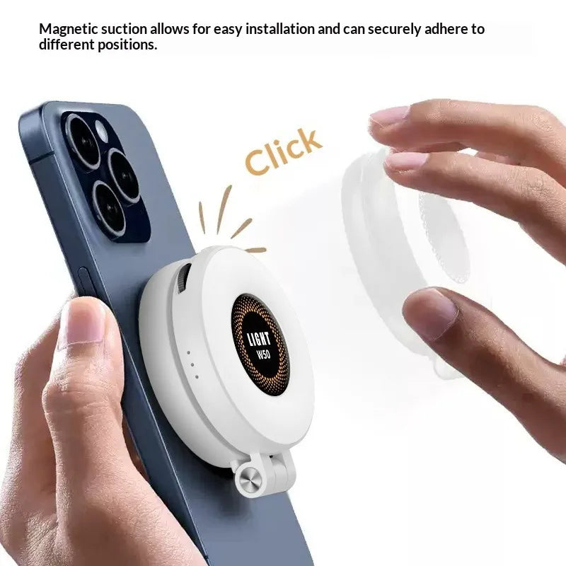W50 Mobile Phone Tablet Magnetic Fill Light, Portable Handheld Lighting for Horizontal and Vertical Shooting, Adjustable St