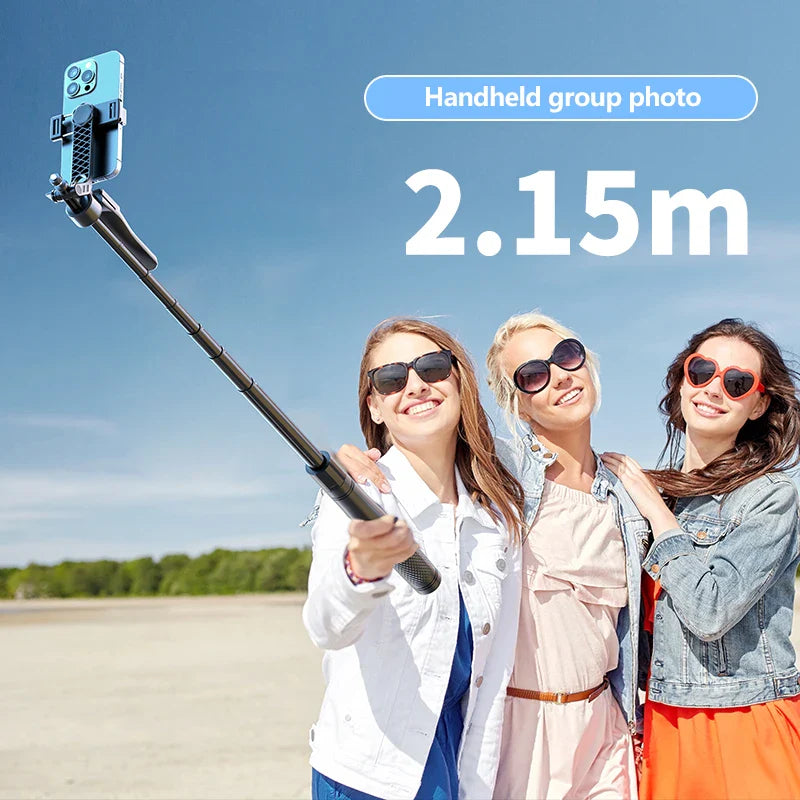 Roreta 2.15M 360 ° rotation Selfie Stick with Wireless Bluetooth LED Fill Light Extended Tripod with Remote Shutter for Android