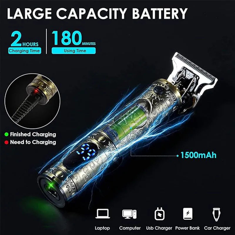 Men's Electric Vintage T9 Hair Clipper For Beard Trim Tools Professional Carving USB Charging Barber Hair Cutting Machine