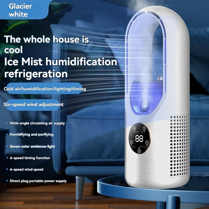 2025 Air Cooler Humidification Cooling USB Silent Timed Air Conditioning Fan Colorful Lights Night Light Led Screen 6 Wind Speed