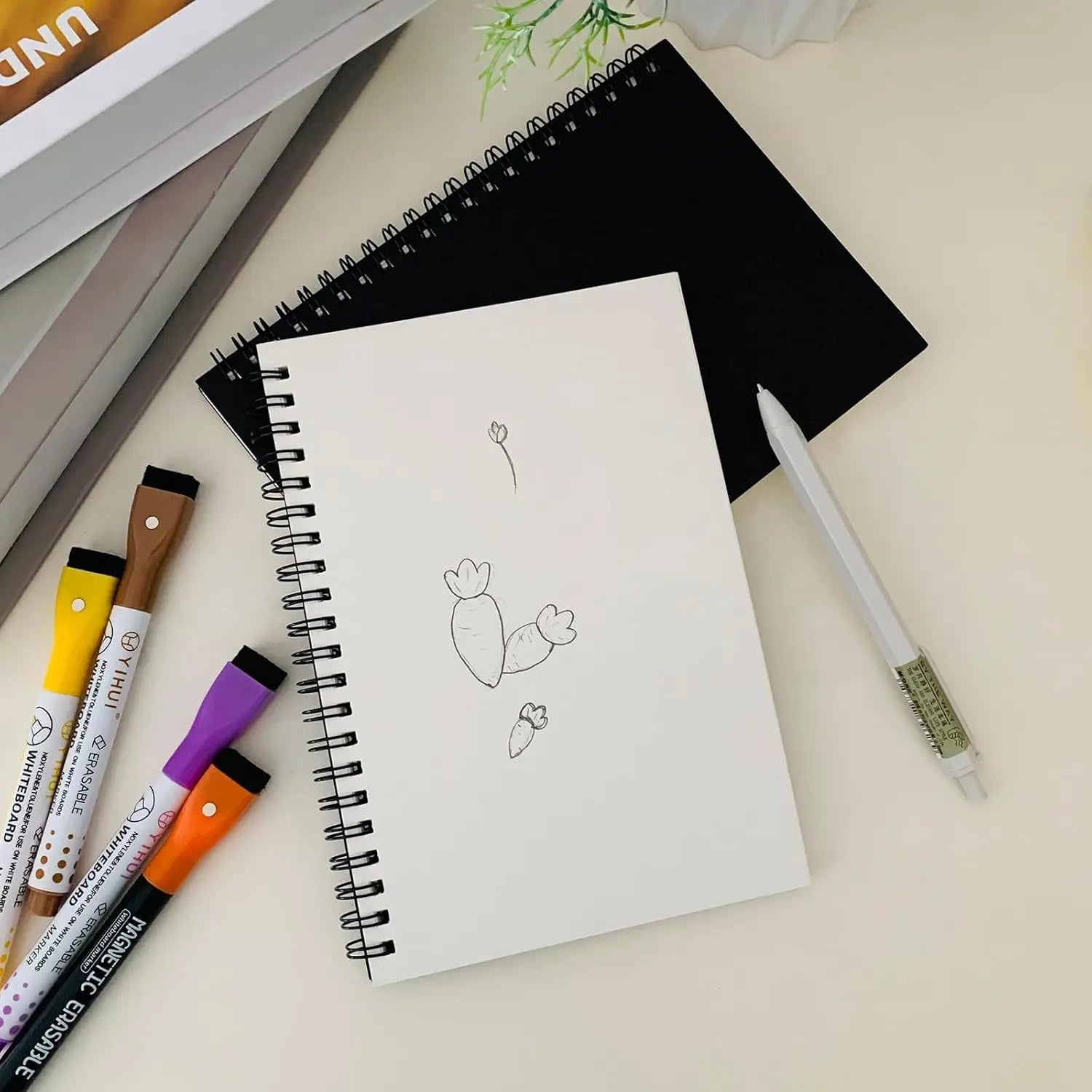 2-Pack Soft Cover Sketchbooks, 140 Pages, 7.5x5.1 Inches, 100GSM Paper, Black Spiral Notebooks Set