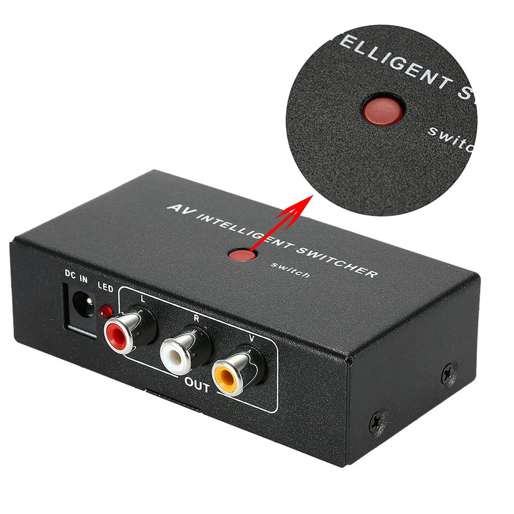 Portable AV Intelligent Switcher 2 to 1 Channel RCA Audio Video Switcher with Button Control Support Auto / Manual Control