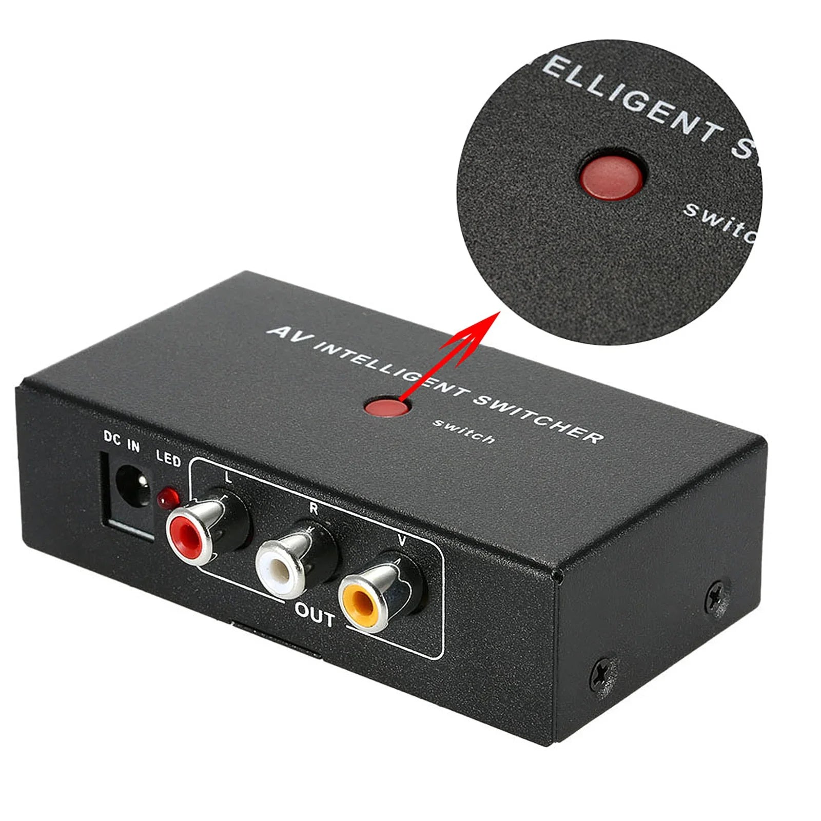 Portable AV Intelligent Switcher 2 to 1 Channel RCA Audio Video Switcher with Button Control Support Auto / Manual Control