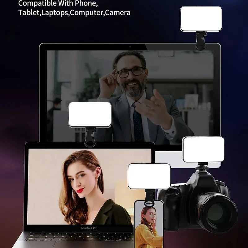 Rechargeable Clip On Selfie Ring Light with 3 Color Modes Adjustable Brightness for Phone Computer Video Calls Photography