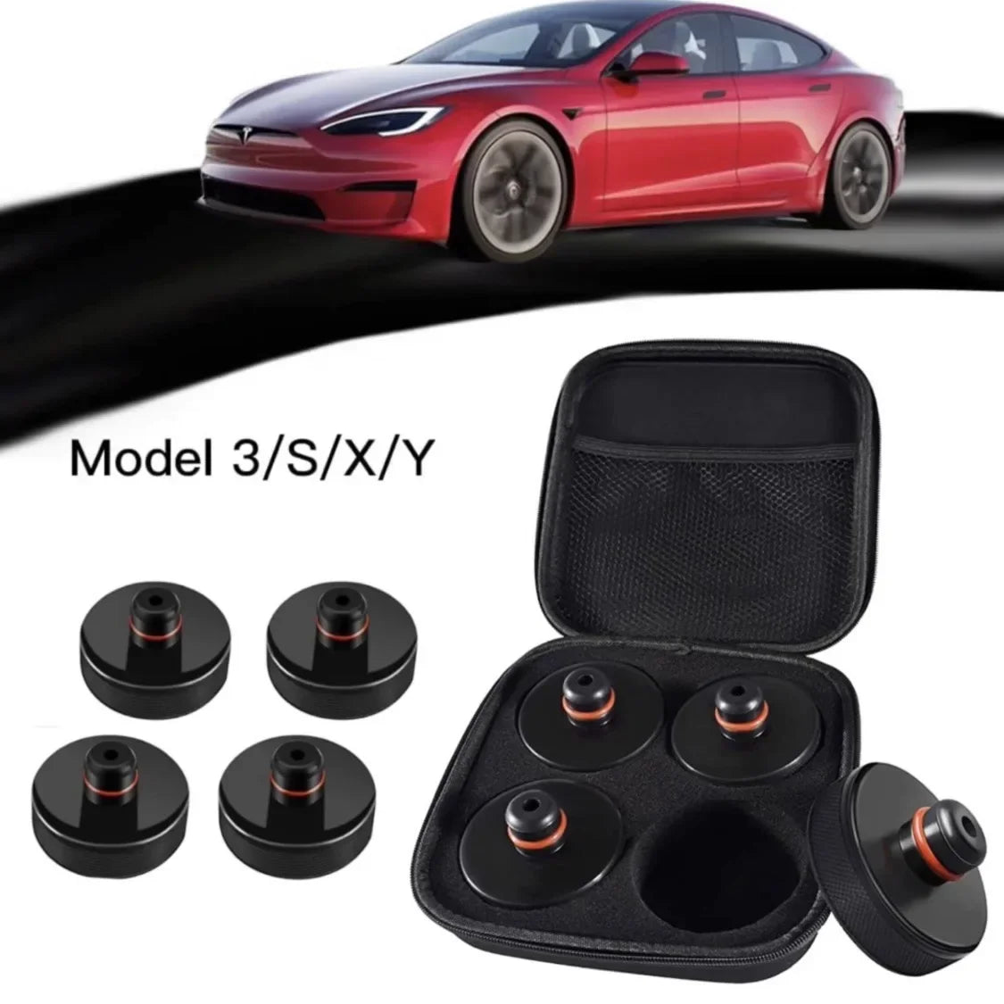 4pcs For Tesla Model X/S/3 Black Rubber Jack Lifting Point Pad Adapters Premium Styling Enhanced Protection Easy Jacking Amagi