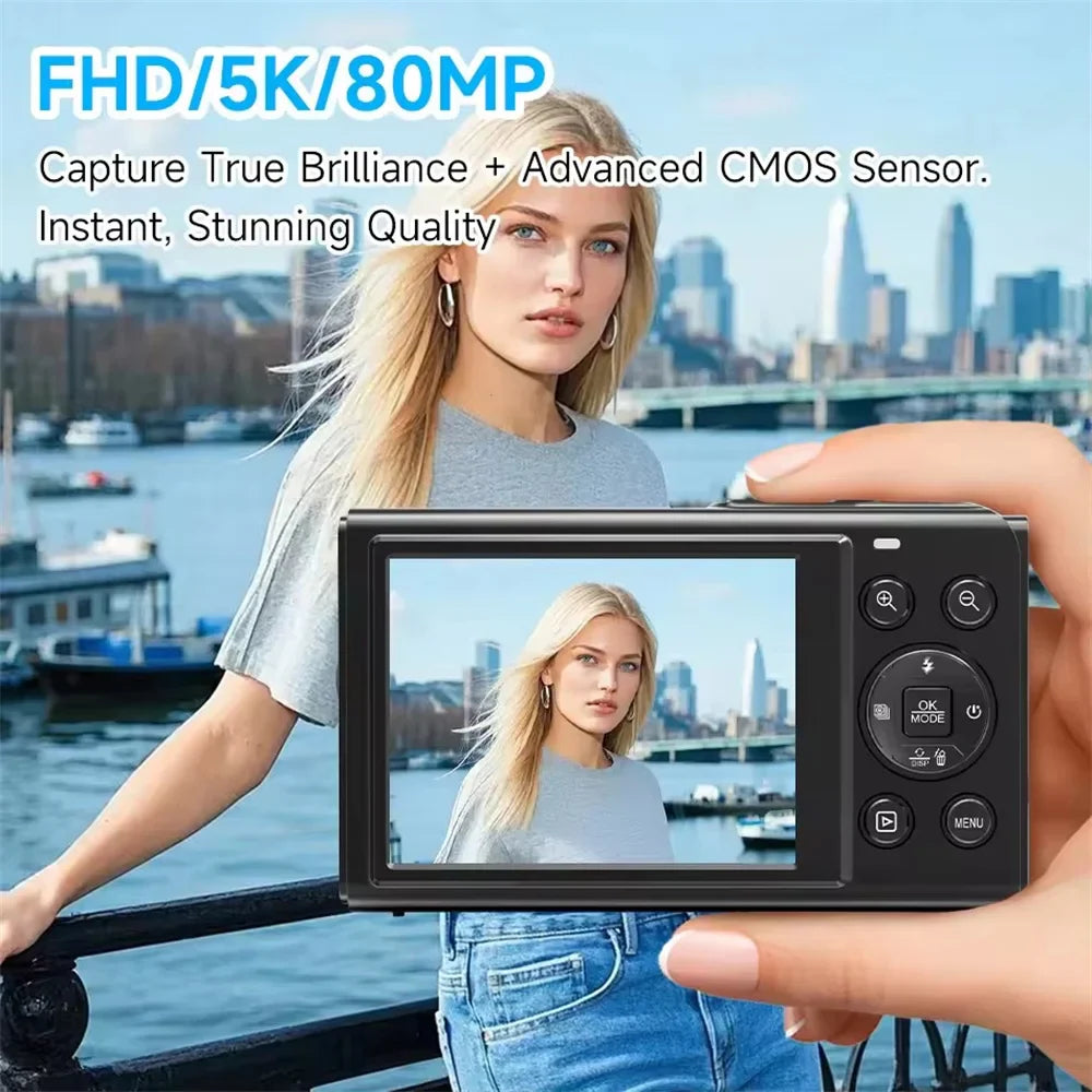 5K Dual Screen Digital Camera 80MP Retro CCD Photographic Cameras 8000W Pixel Auto Focus with 18x Zoom for Kid Adult Photography