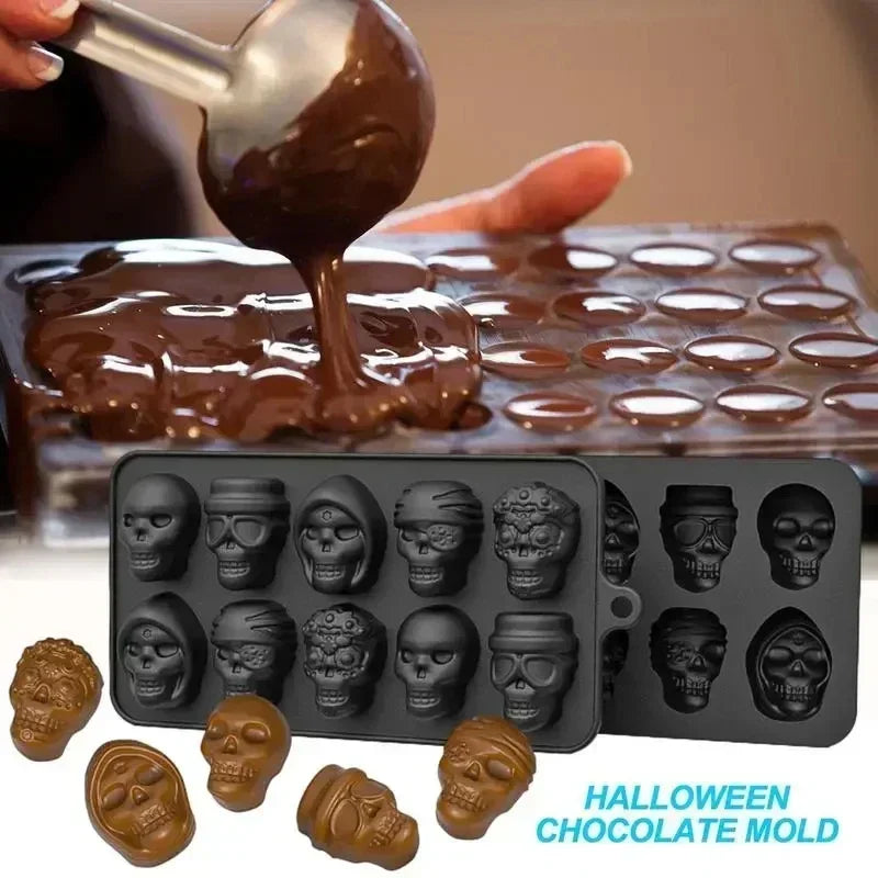 Skull Ice Cube Mold 10 Grid Reusable Silicone Ice Mold  Drinks Whiskey Cocktail Chocolate Ice Cream Kitchen Baking Making Tools