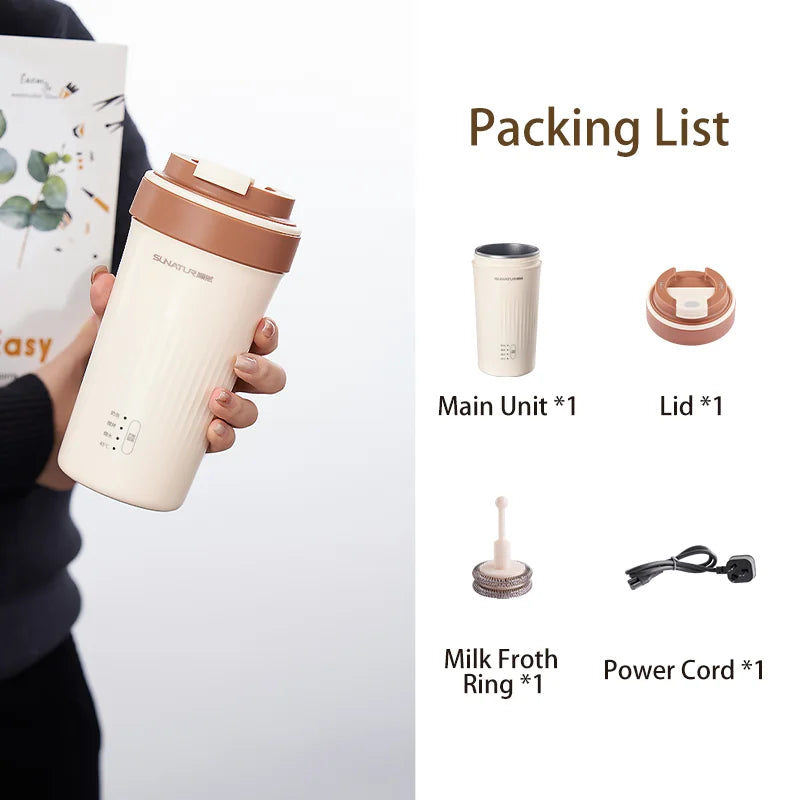 SUNATUR 300ml mixing cup electric milk frother  Coffee Foamer Machine Automatic Heat Portable water boiling cup thermos