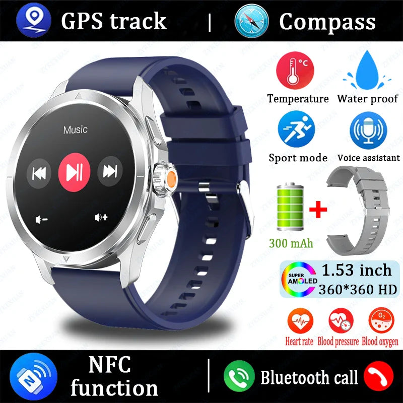 2025 New S4 Ultra Smart Watch Men Blood Oxygen Heart rate Compass Waterproof NFC GPS Tracking Bluetooth Call Sport Smartwatch