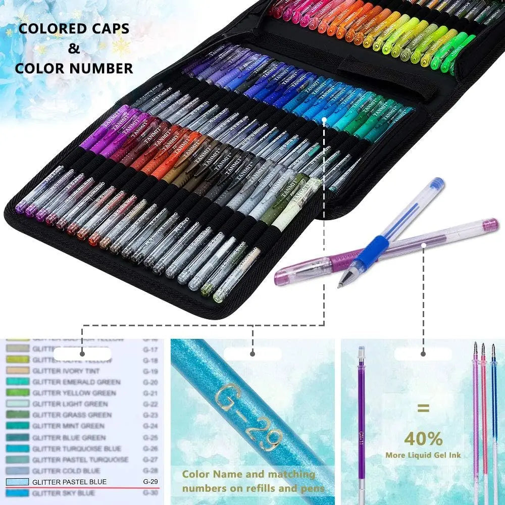 160 Glitter Gel Pens Set with Case, 40% More Ink for Coloring Books, Drawing & Writing