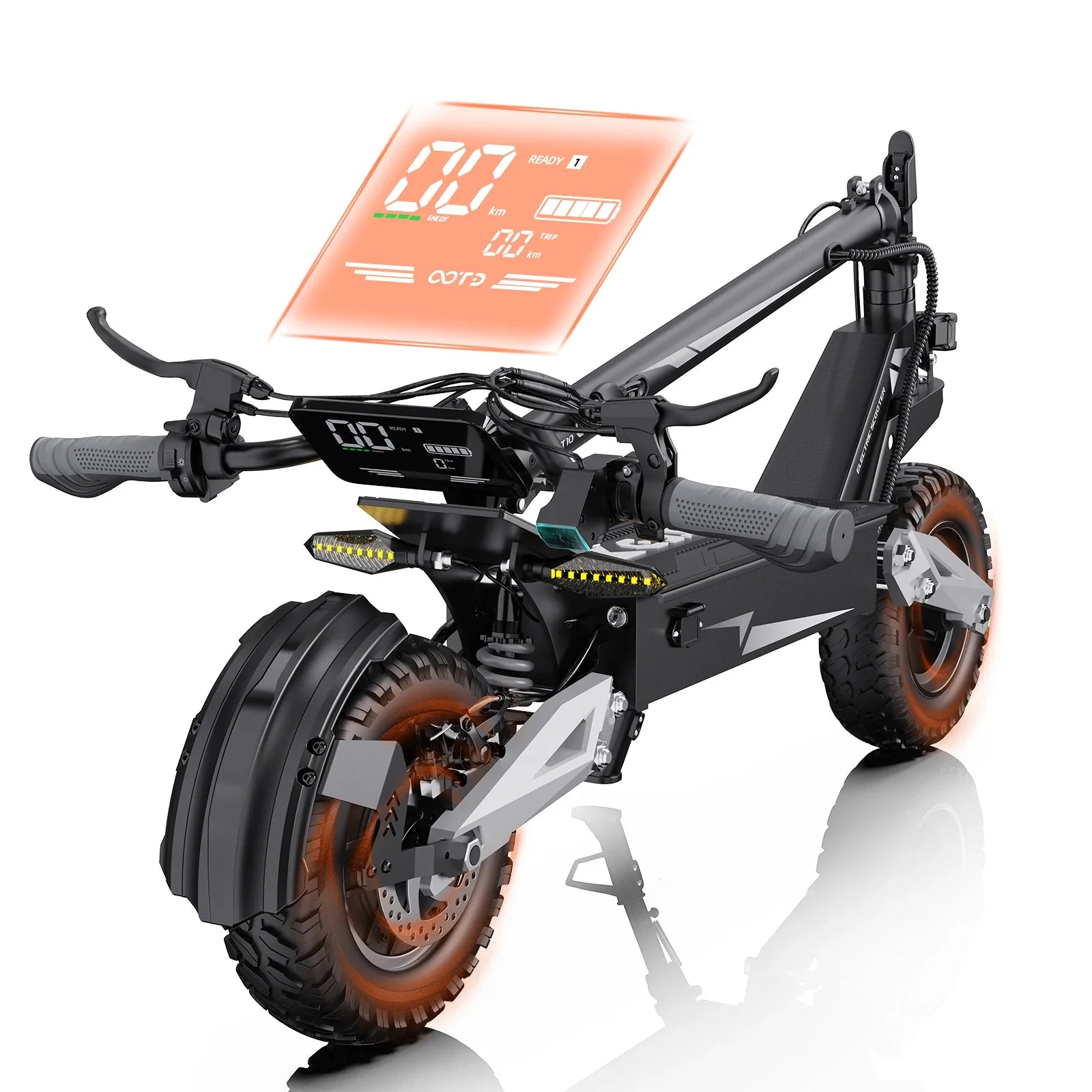 OOTD T10 900W Electric Scooter 48V 13.5AH/18AH Battery Range 28-37Miles 11" Off-Road Tires Foldable Lightweight Mobility Scooter