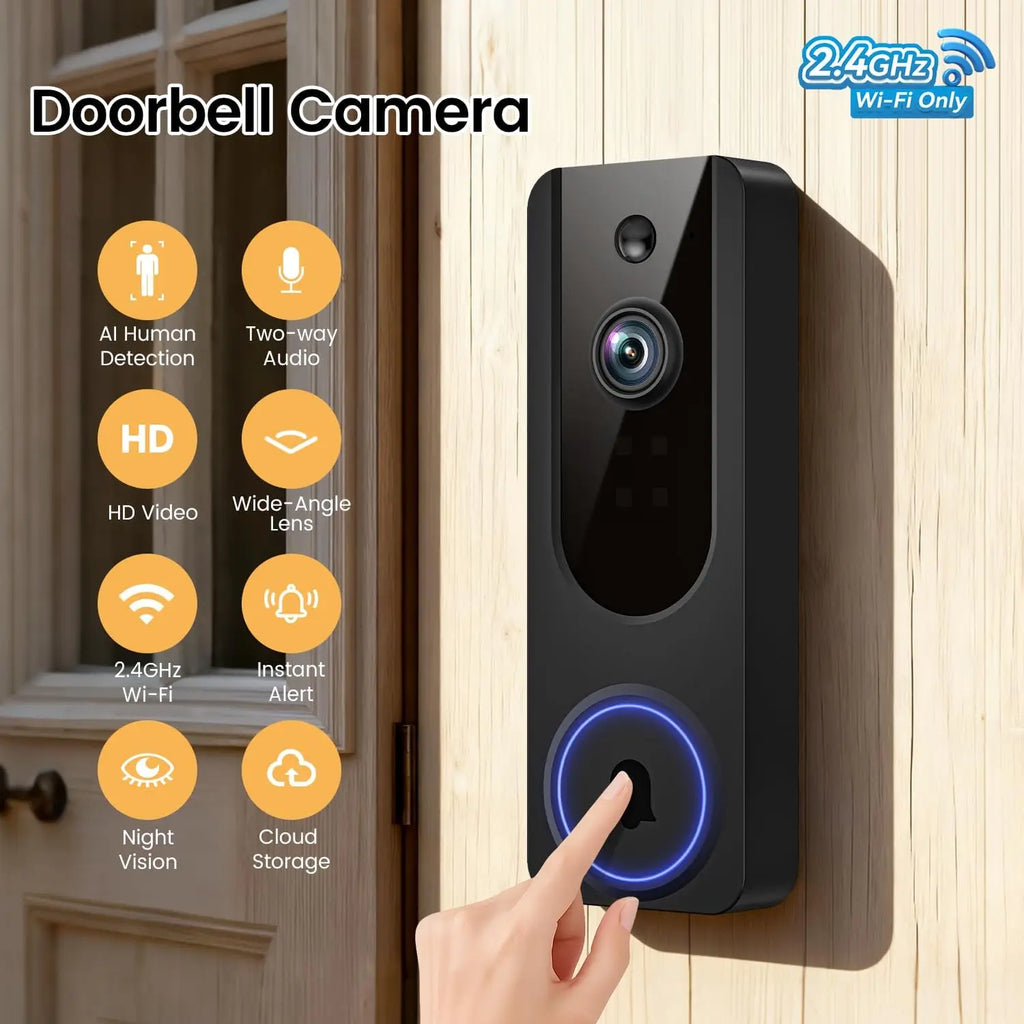 Wireless Video Doorbell with AI Detection, Night Vision, Two-Way Talk, Cloud Storage for Indoor/Outdoor Security