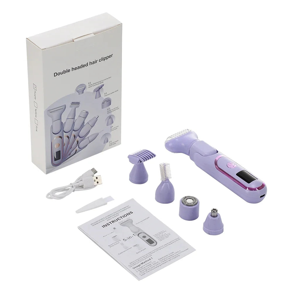 5 in 1 Electric Razor for Women Shaver Lady Shaver Body Hair Trimmer for Armpit Bikini Arm Leg Face Mustache Portable Painless