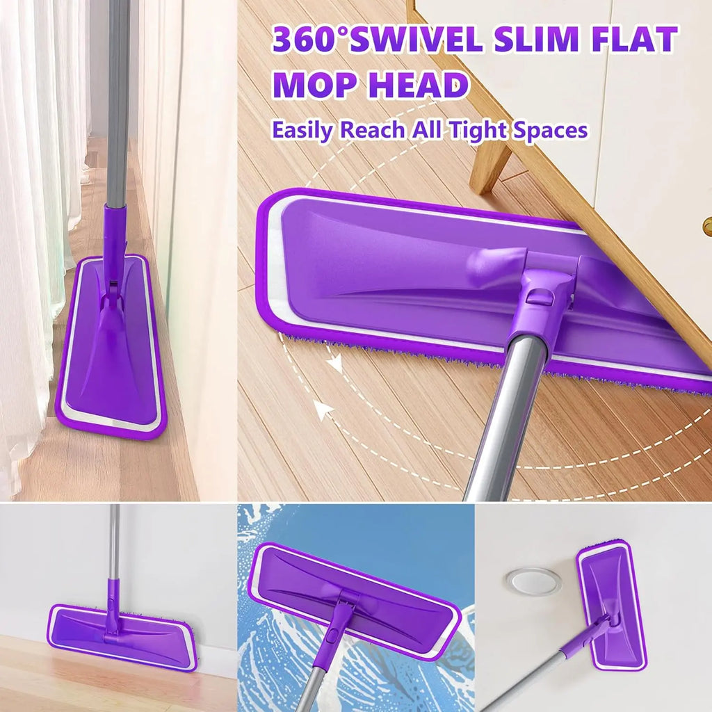 Ultra Slim Microfiber Floor Mop with 4 Washable Pads, Adjustable Handle for Hardwood Tile Vinyl Floors