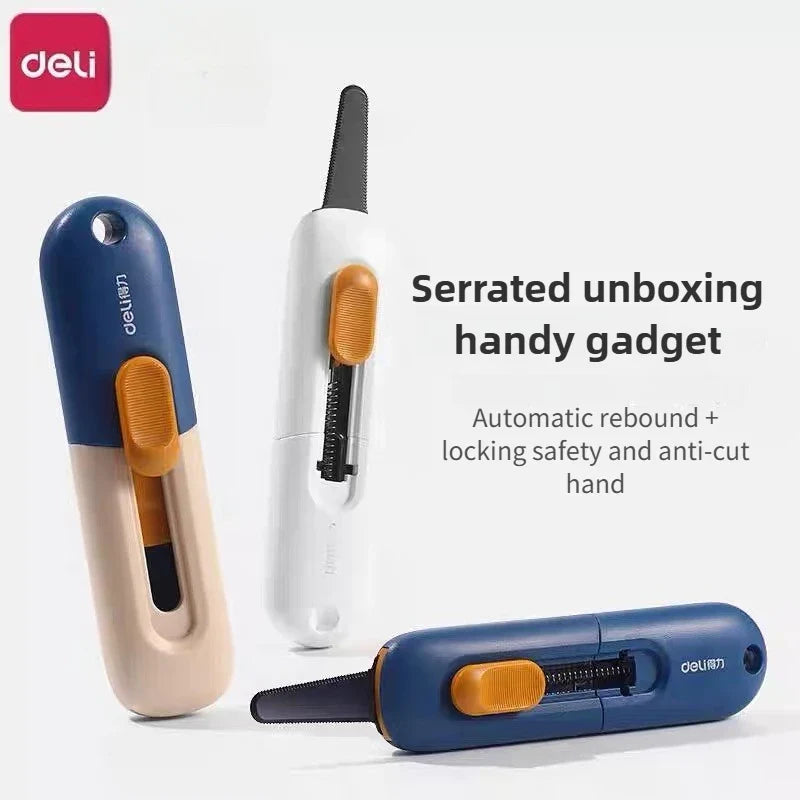 Deli Unboxing Knife Mini Art Knife Serrated Safety Anti Cutting Hand Collision Color High Aesthetic Value Portable Tool