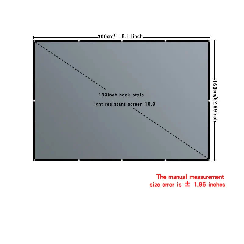 4K high-definition projection screen with 60-133 inch metal anti light screen hook design suitable for low lumen projectors