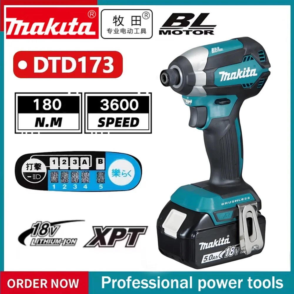 2025 Makita DTD173 bule 18v Brushless Lithium-ion Impact Driver Power Tool Multifunctional Tool, Drill Bit, Power Tool